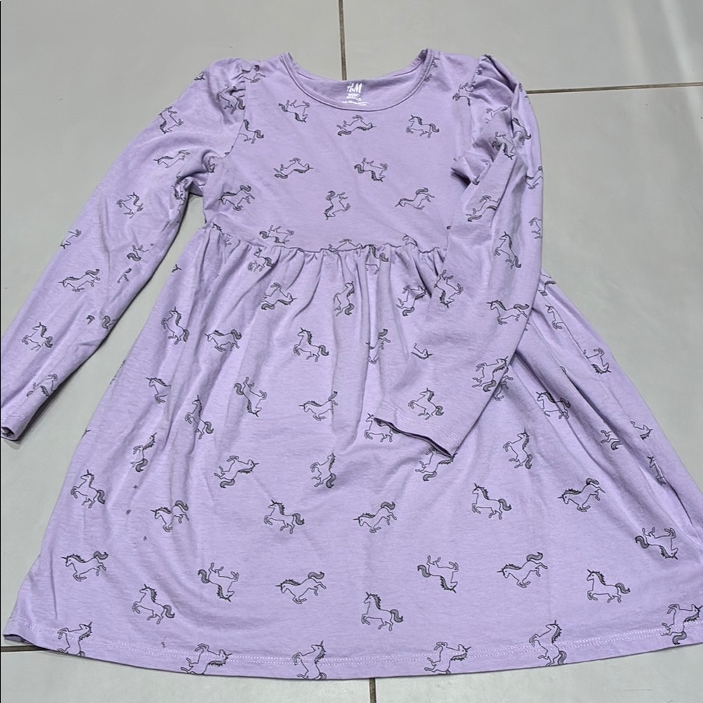 Purple Long Sleeve Dress with Unicorn Print